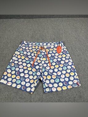 Tommy Bahama Relax Board Shorts Sz 40 Blue Bottle Caps All Over Print Drawstring